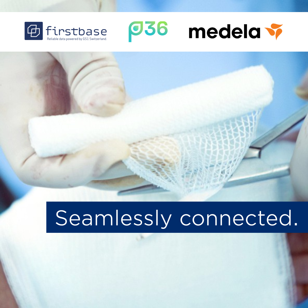 Hand in surgical glove applying a gauze bandage